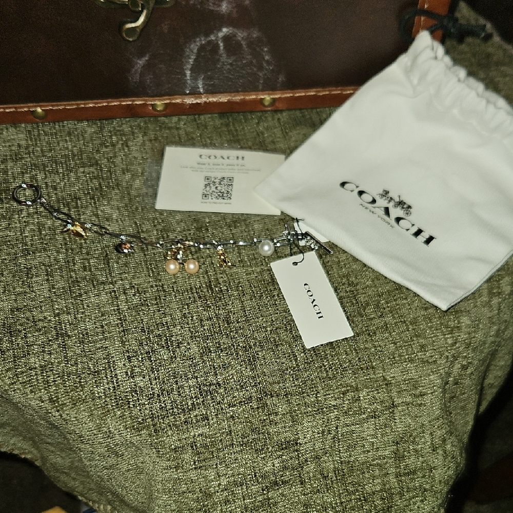 Coach Silver Charm Bracelet with Pearls and Stars